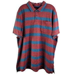 North Face Short Sleeve Polo Shirt Men's Size XXL 2XL Red Blue Striped Pocket